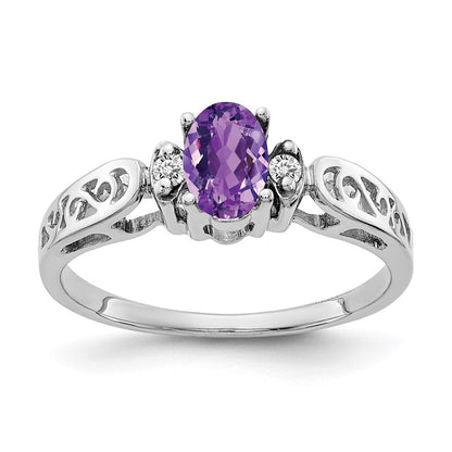 14K Weißgold 6x4mm Oval Amethyst A Echt Diamant Ring