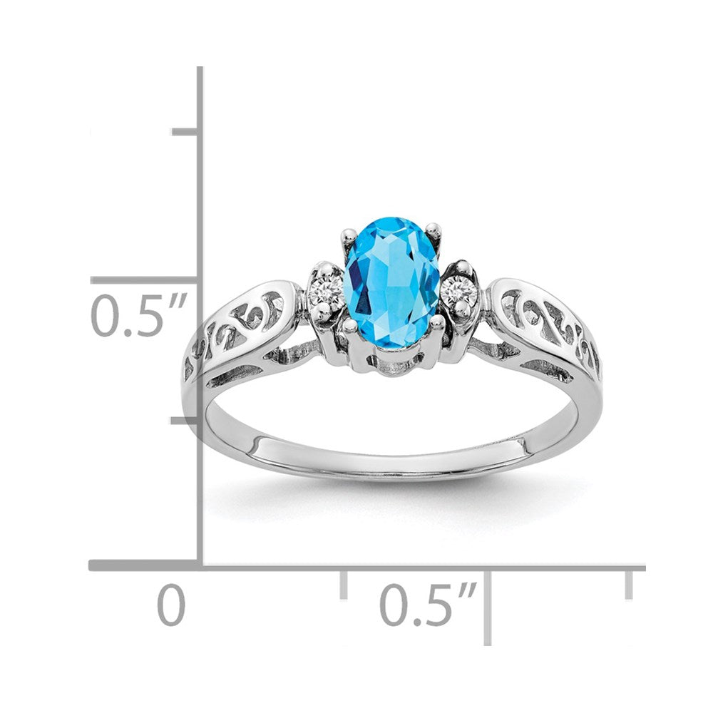 14K Weißgold 6x4mm Oval Blautopas A Echt Diamant Ring