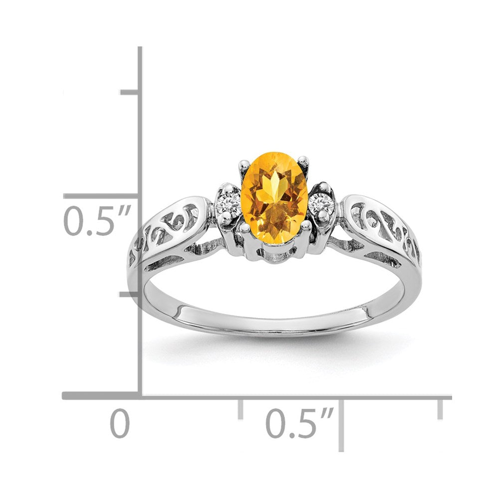 14K Weißgold 6x4mm Oval Citrin Karo A Diamant Ring