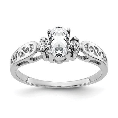 Massiv 14K Weißgold 6x4mm Oval Zirkonia Aaa Synthetisch Zirkonia Ring
