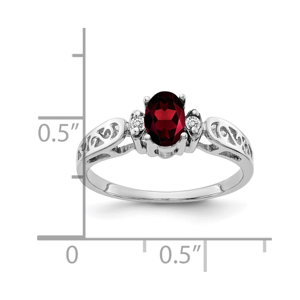 14K Weißgold 6x4mm Oval Granat A Echt Diamant Ring