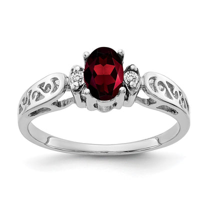14K Weißgold 6x4mm Oval Granat A Echt Diamant Ring
