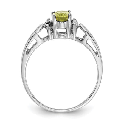 14K Weißgold 6x4mm Oval Peridot Karo A Diamant Ring