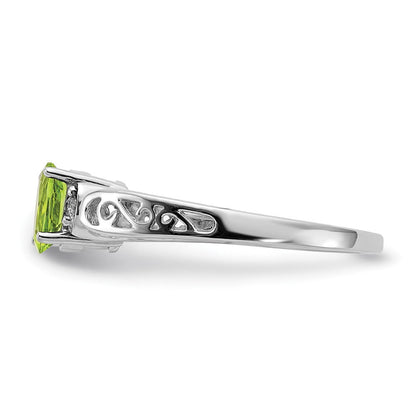 14K Weißgold 6x4mm Oval Peridot A Echt Diamant Ring