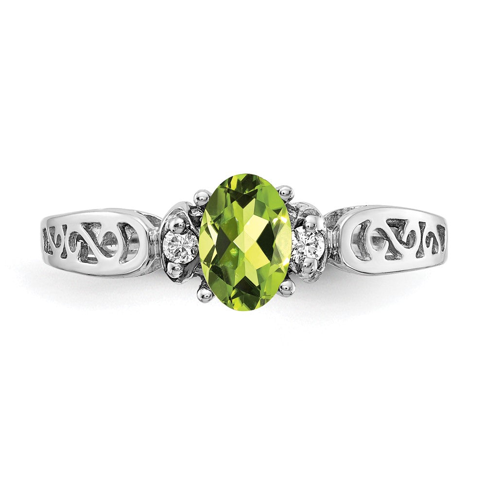 14K Weißgold 6x4mm Oval Peridot A Echt Diamant Ring