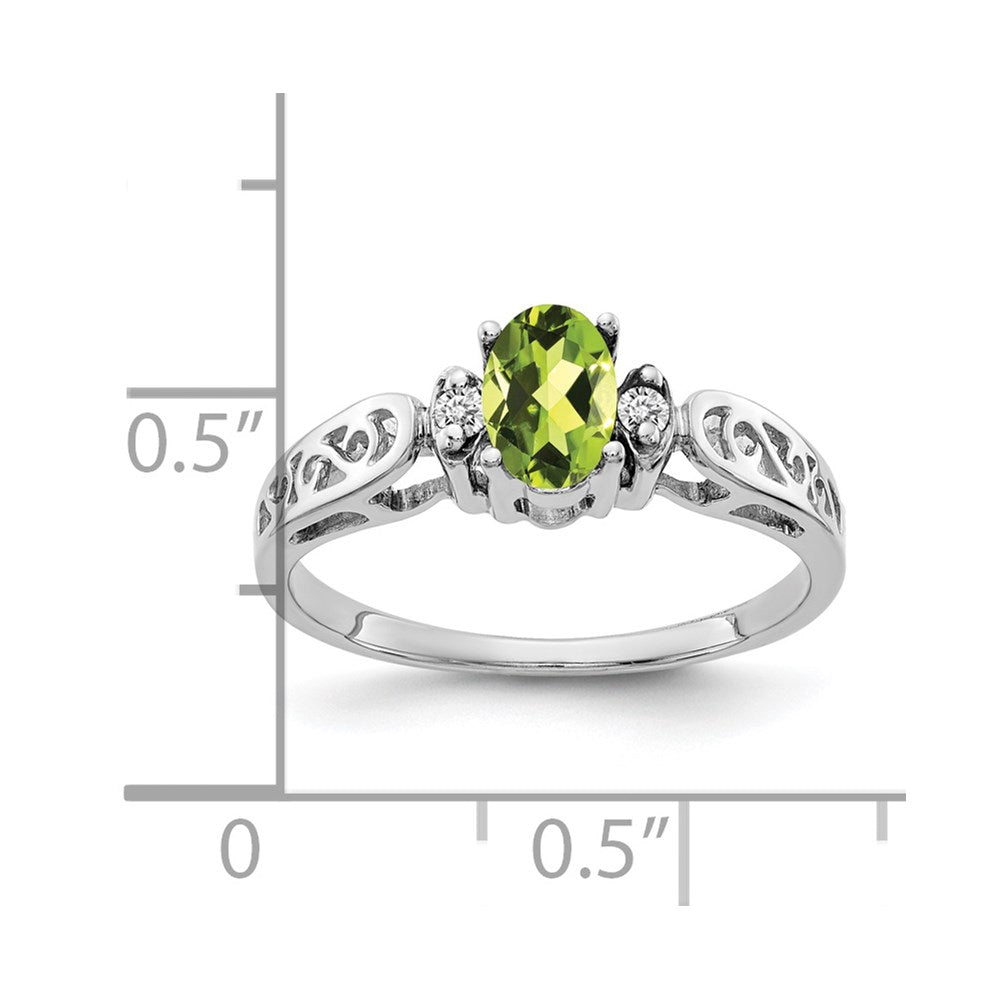 14K Weißgold 6x4mm Oval Peridot A Echt Diamant Ring