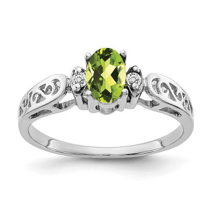 14K Weißgold 6x4mm Oval Peridot A Echt Diamant Ring