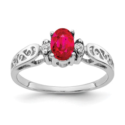 14K Weißgold 6x4mm Oval Rubin Vs Diamant Ring