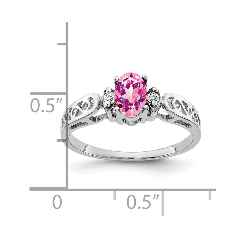 14K Weißgold 6x4mm Oval Rosa Saphir A Echt Diamant Ring