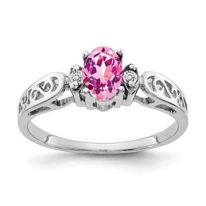 14K Weißgold 6x4mm Oval Rosa Saphir A Echt Diamant Ring