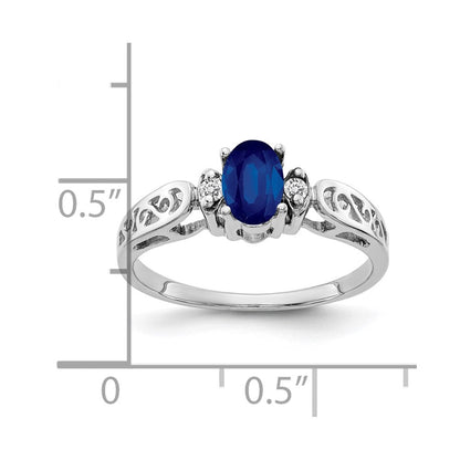 14K Weißgold 6x4mm Oval Saphir A Echt Diamant Ring