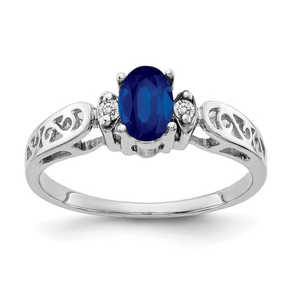 14K Weißgold 6x4mm Oval Saphir A Echt Diamant Ring