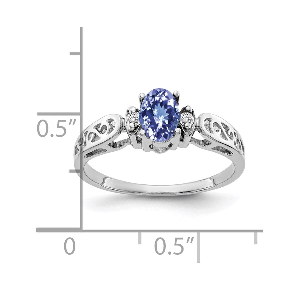14K Weißgold 6x4mm Oval Tansanit Aa Diamant Ring