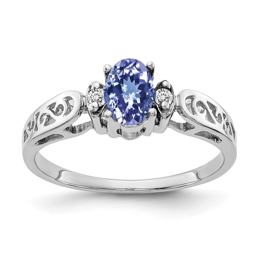 14K Weißgold 6x4mm Oval Tansanit Aaa Diamant Ring
