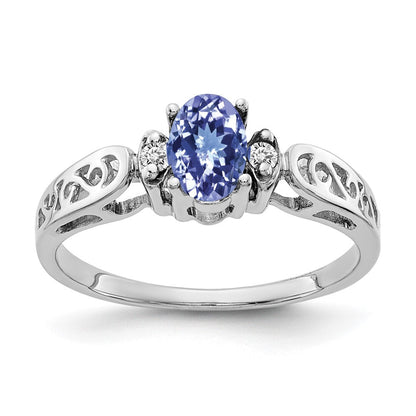 14K Weißgold 6x4mm Oval Tansanit Vs Diamant Ring