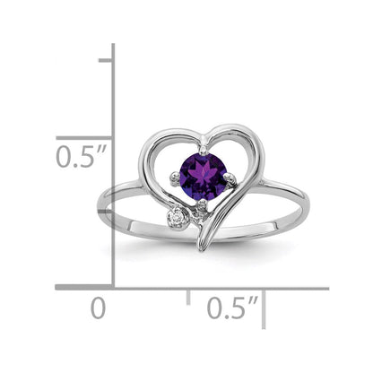 14K Weißgold Ring mit Amethyst AA und echten Diamanten, 4 mm