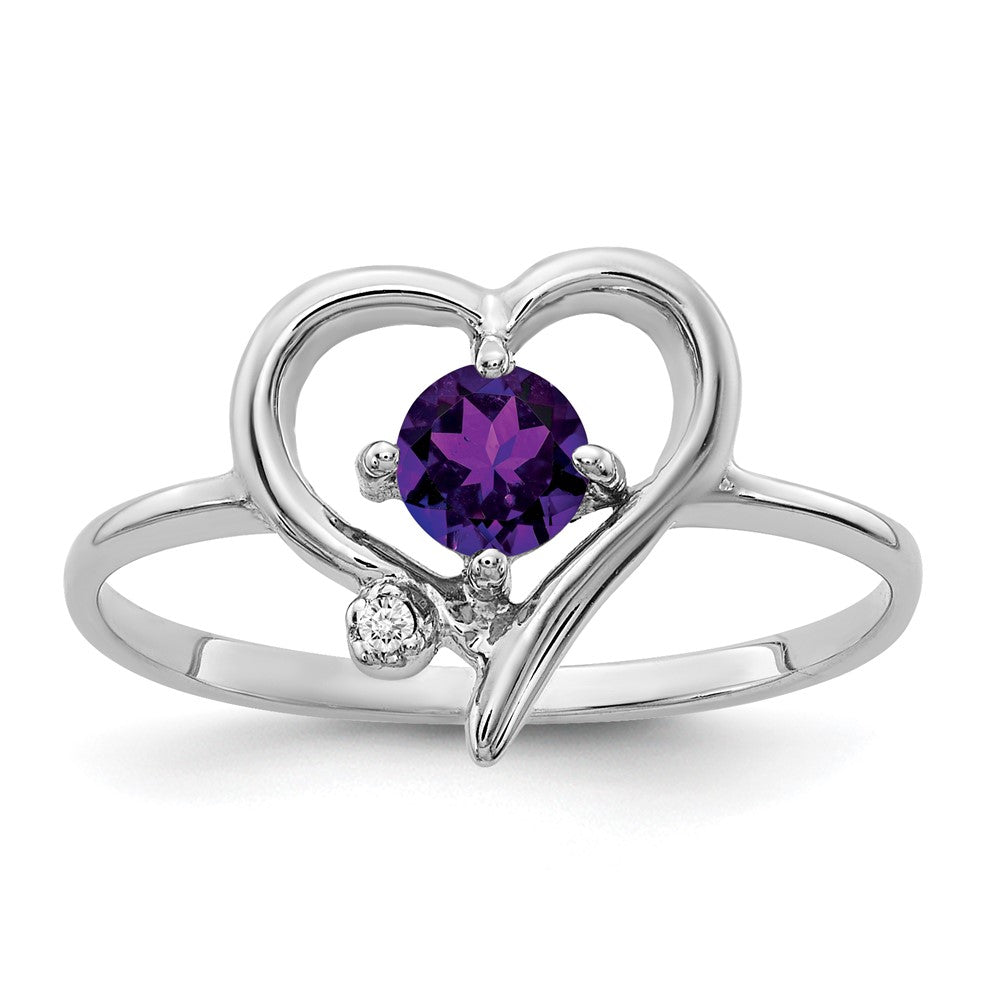 14K Weißgold Ring mit Amethyst AA und echten Diamanten, 4 mm