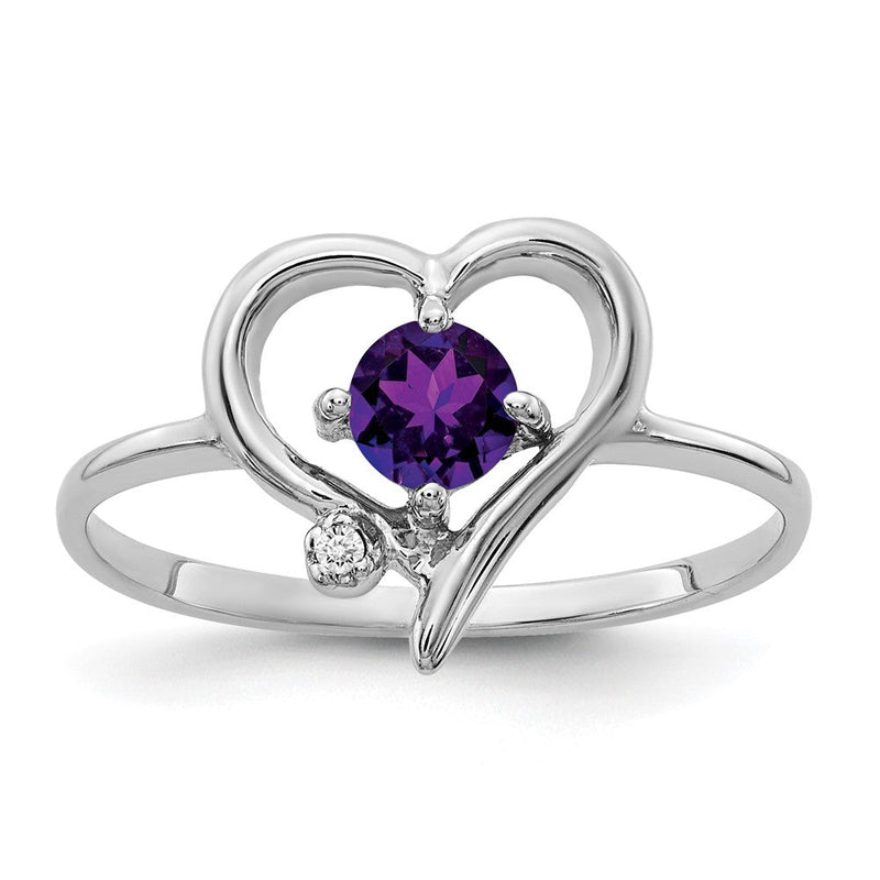 Ring aus 14K Weißgold mit Amethyst A und einem echten Diamanten, 4 mm