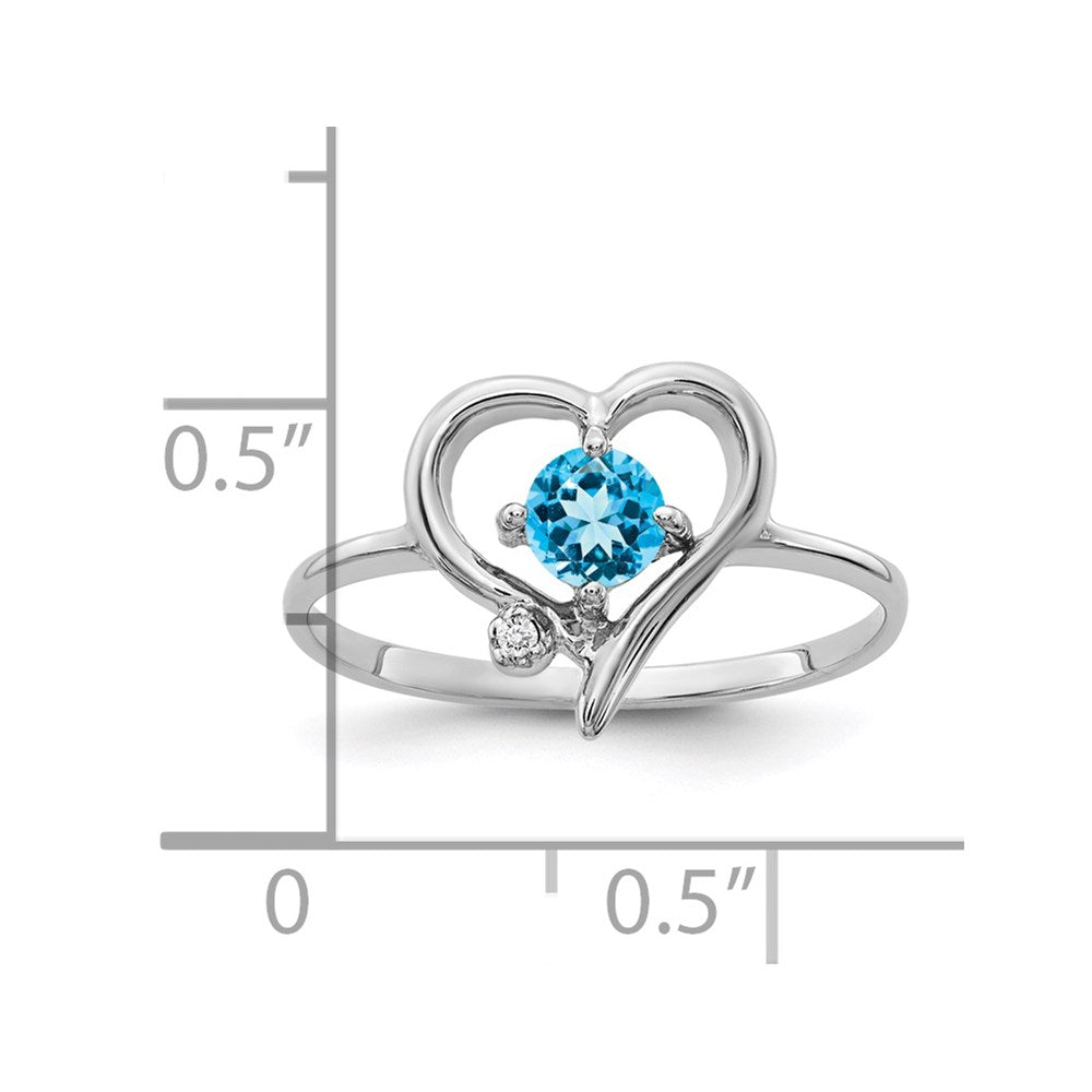 14K Weißgold 4 mm Blauer Topas AAA Echter Diamant Ring