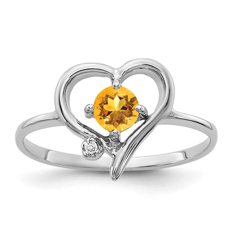 Ring aus 14K Weißgold mit 4-mm-Citrin AAA und Diamant
