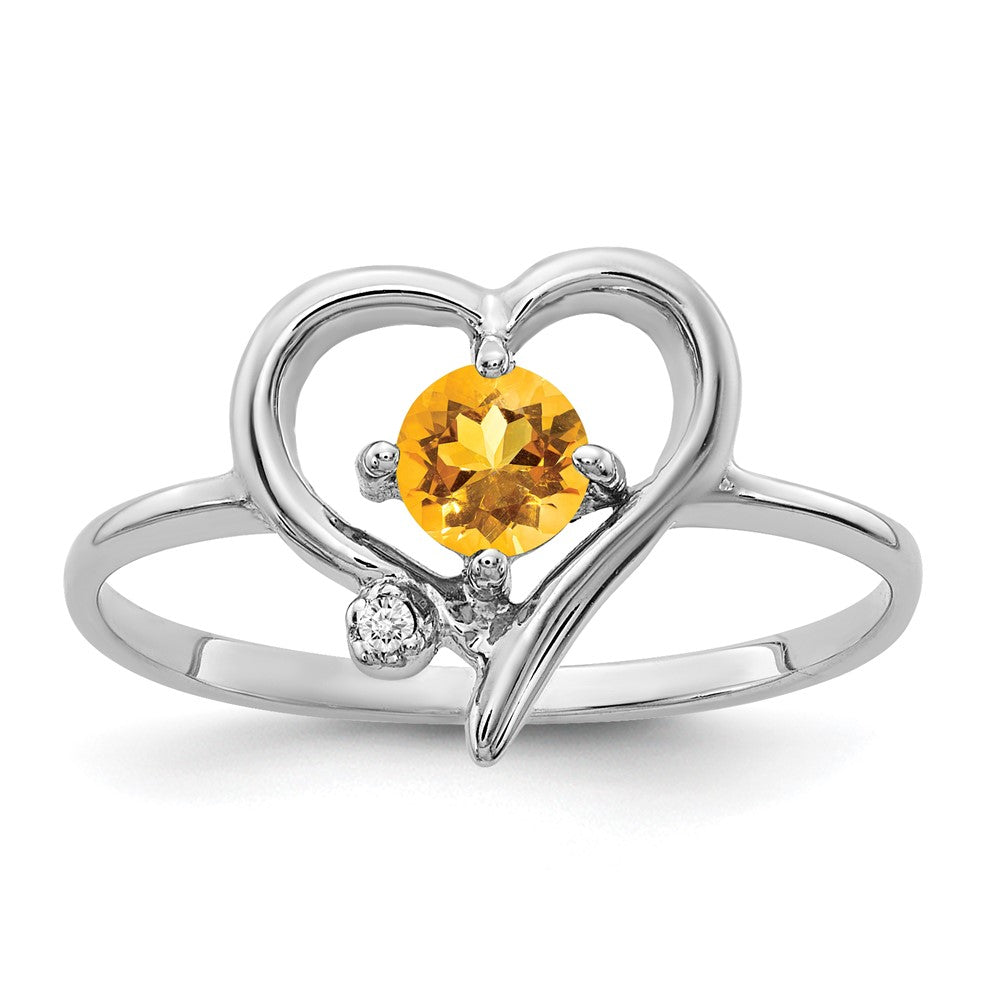 14K Weißgold 4mm Citrin A Echt Diamant Ring
