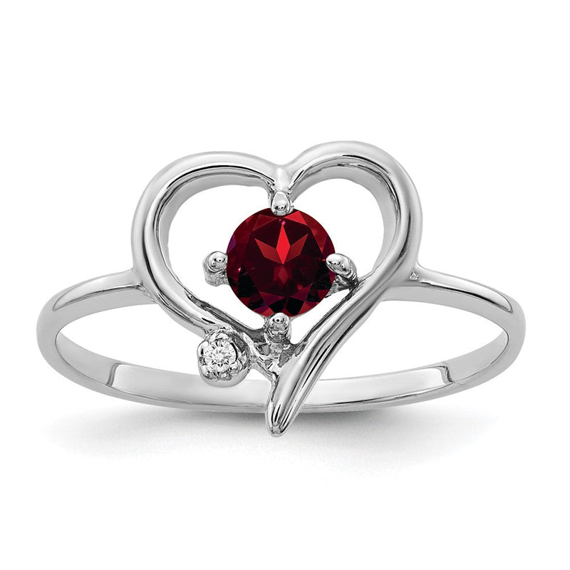 14K Weißgold Ring mit 4-mm-Granat AAA und Diamant