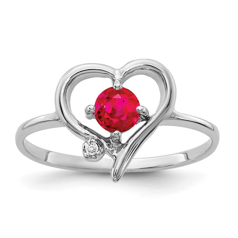 14 Karat Weißgold Ring mit 4-mm-Rubin AAA und echten Diamanten