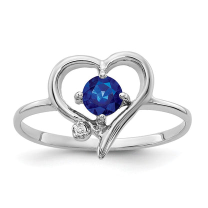 14K Weißgold Ring mit 4 mm Saphir AA und Diamant
