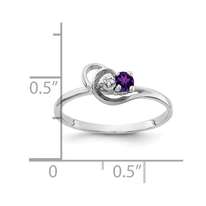 14K Weißgold 3 mm Amethyst AA Diamant-Ring (echt)