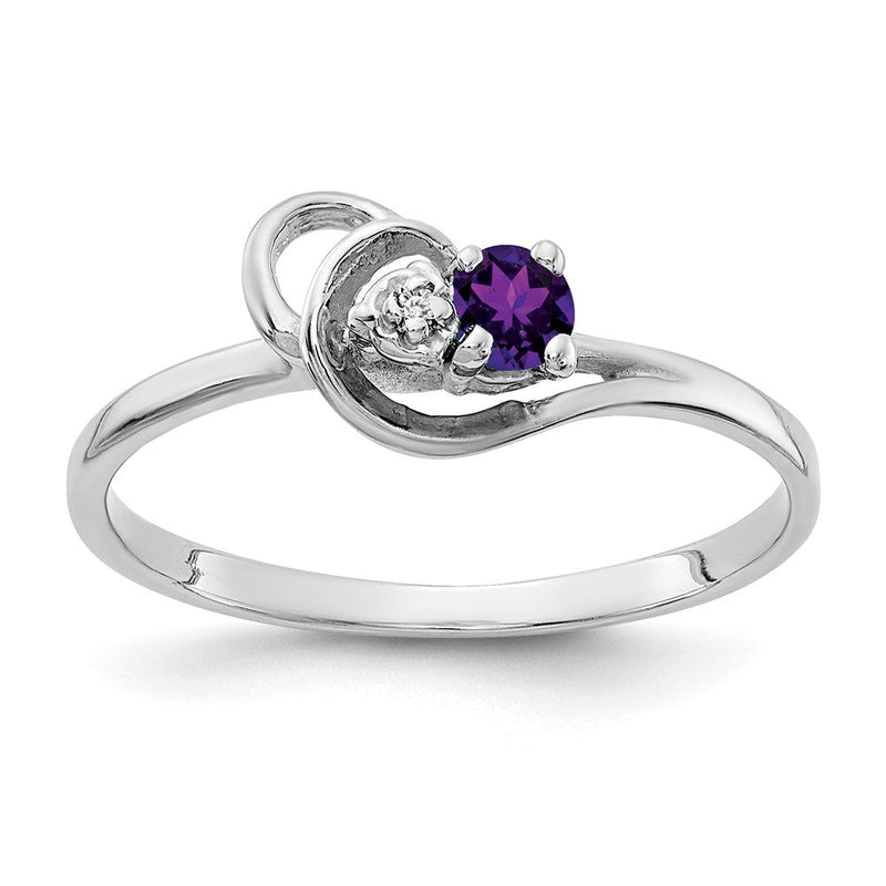 14K Weißgold 3 mm Amethyst AA Diamant-Ring (echt)