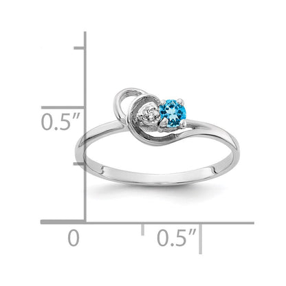 14K Weißgold Ring mit 3-mm-Blautopas A und echtem Diamant