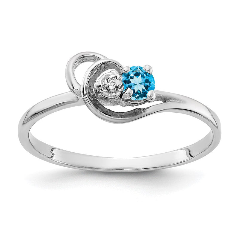 14K Weißgold Ring mit 3 mm blauem Topas AAA und echten Diamanten