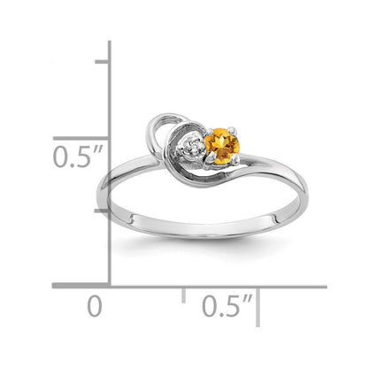 14K Weißgold 3 mm Citrin VS natürlicher Diamant Ring