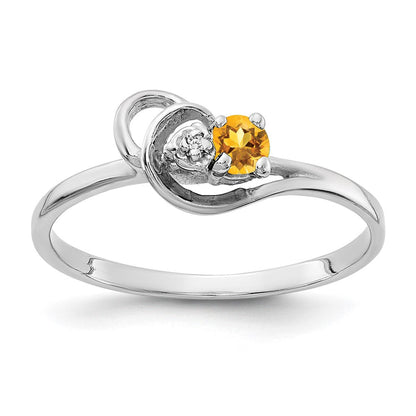 14K Weißgold 3 mm Citrin VS natürlicher Diamant Ring