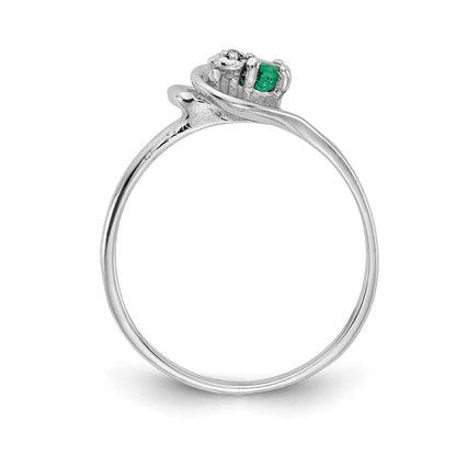 14K Weißgold 3mm Smaragd A Diamant Ring