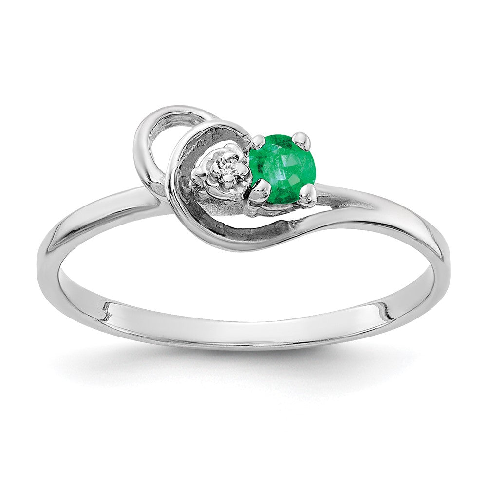 14K Weißgold 3mm Smaragd A Diamant Ring