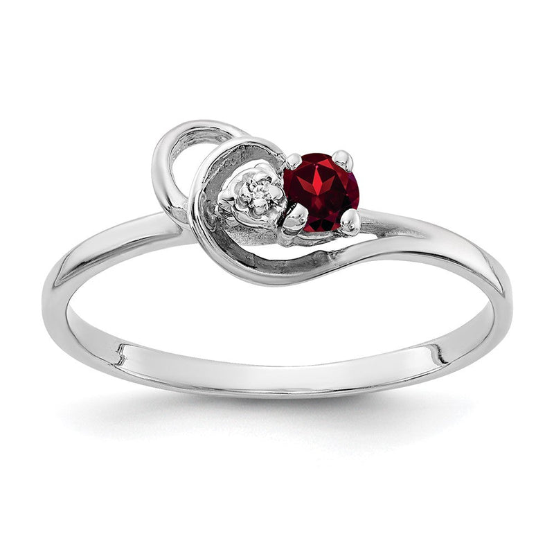 Ring aus 14K Weißgold mit 3 mm Granat AAA und echten Diamanten