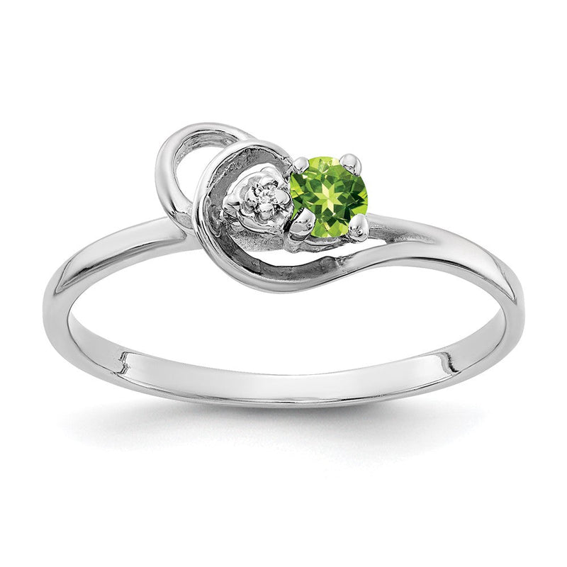 14K Weißgold Ring mit 3-mm-Peridot und einem echten Diamanten