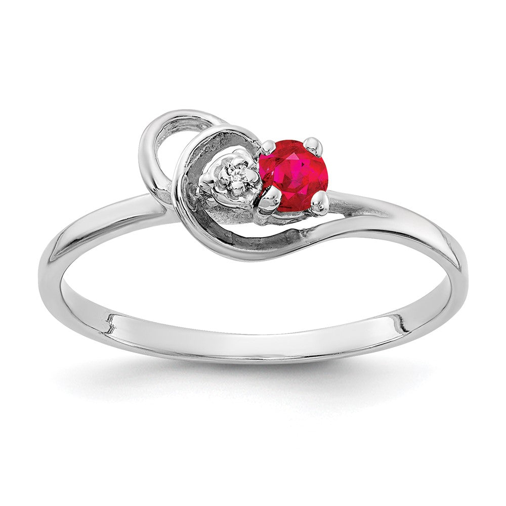14K Weißgold 3mm Rubin A Echt Diamant Ring