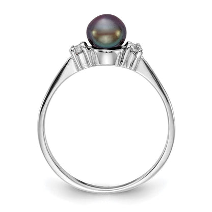 14K Weißgold 5mm Schwarz Fw Zuchtperle A Diamant Ring