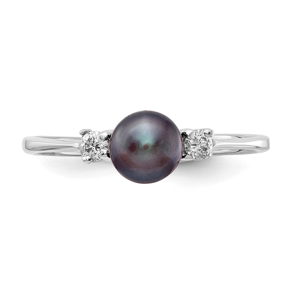 14K Weißgold 5mm Schwarz Fw Zuchtperle A Diamant Ring