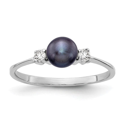 14K Weißgold 5mm Schwarz Fw Zuchtperle A Diamant Ring
