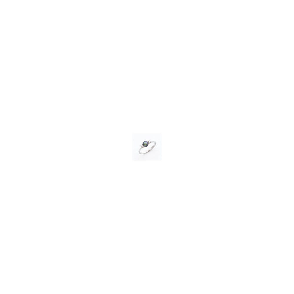 14K Weißgold 5mm Süßwasser Zuchtperle Diamant Ring