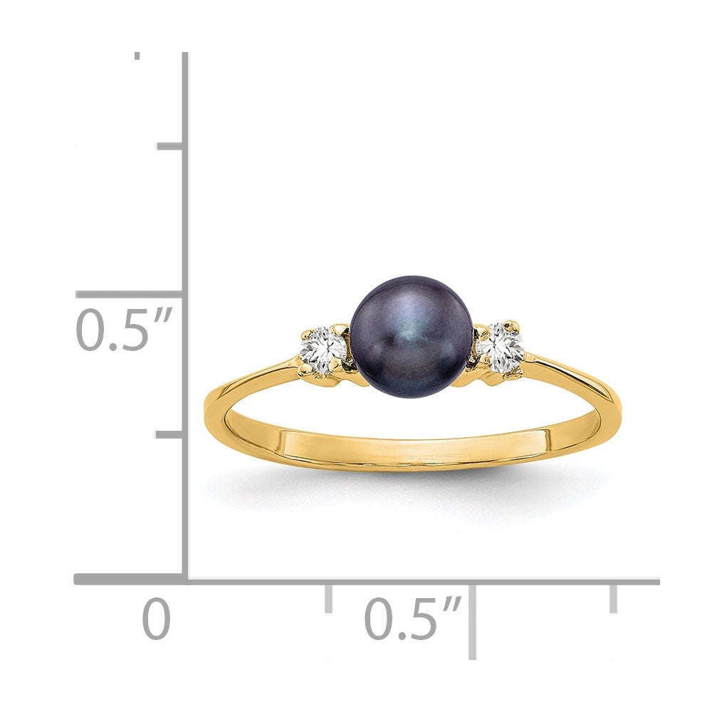 14K Gelbgold 5mm Schwarz Fw Zuchtperle A Echt Diamant Ring