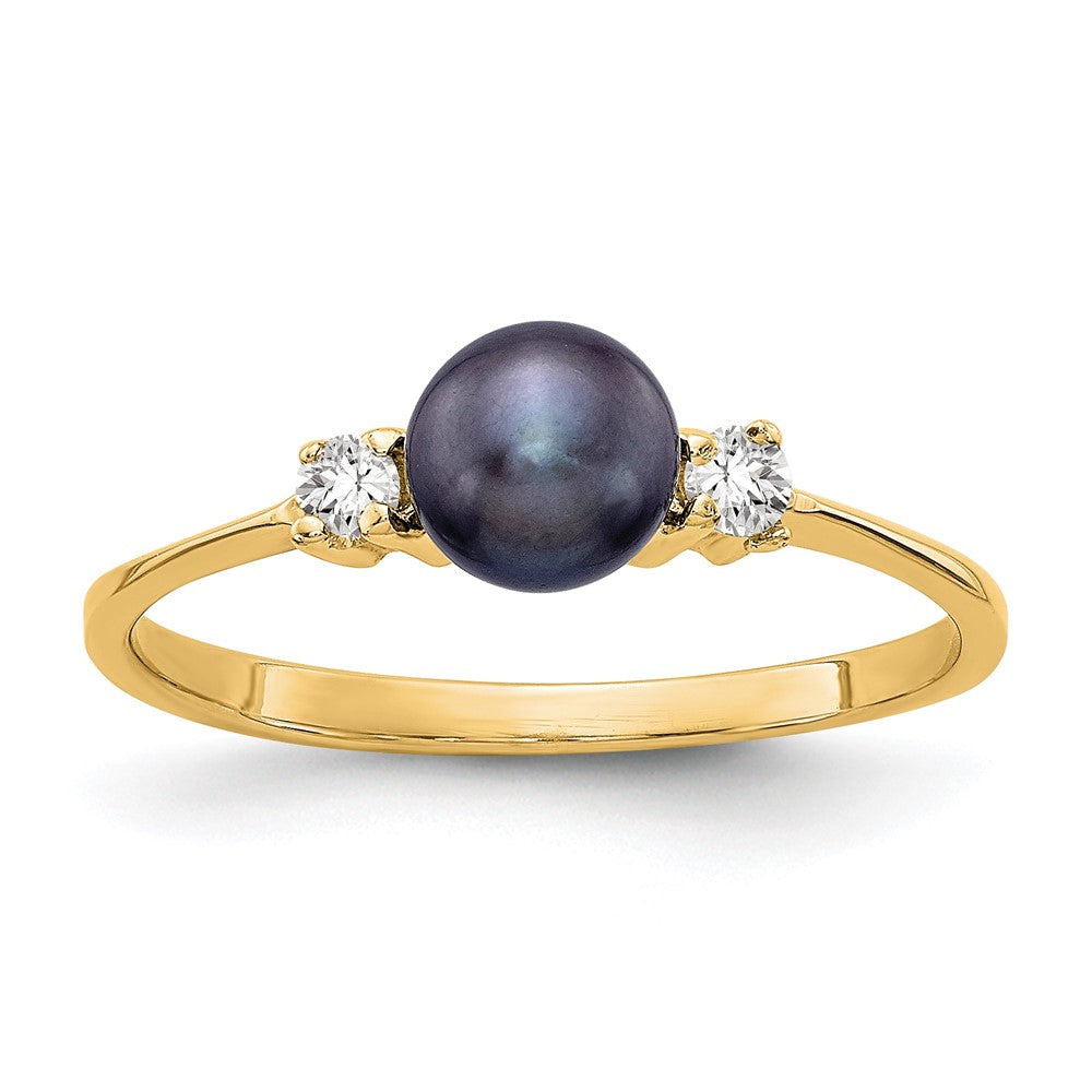 14K Gelbgold 5mm Schwarz Fw Zuchtperle A Echt Diamant Ring