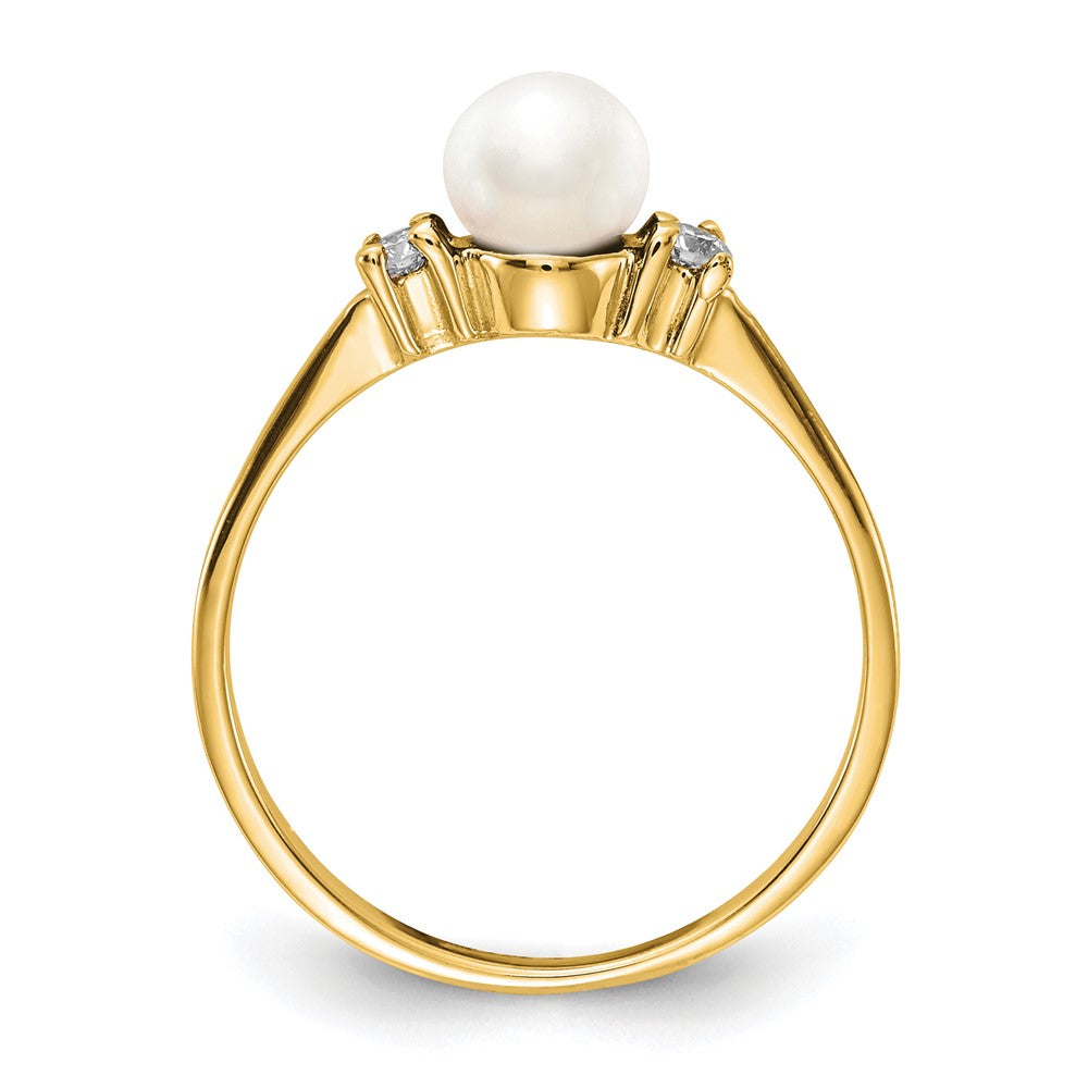 14K Gelbgold 5mm Fw Zuchtperle A Echt Diamant Ring
