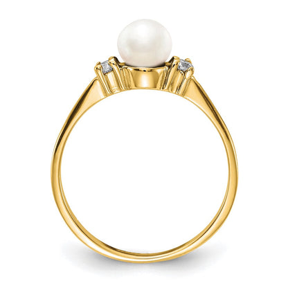 14K Gelbgold 5mm Fw Zuchtperle A Echt Diamant Ring