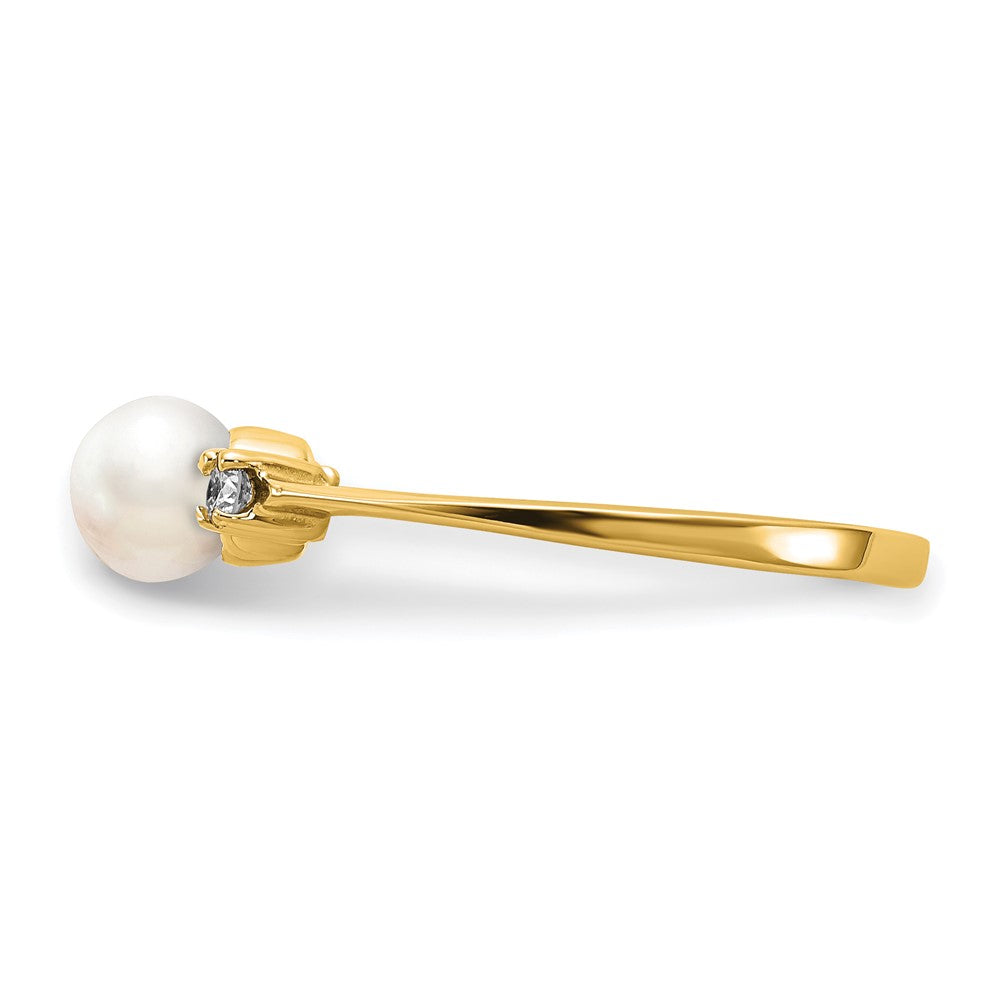 14K Gelbgold 5mm Fw Zuchtperle A Echt Diamant Ring