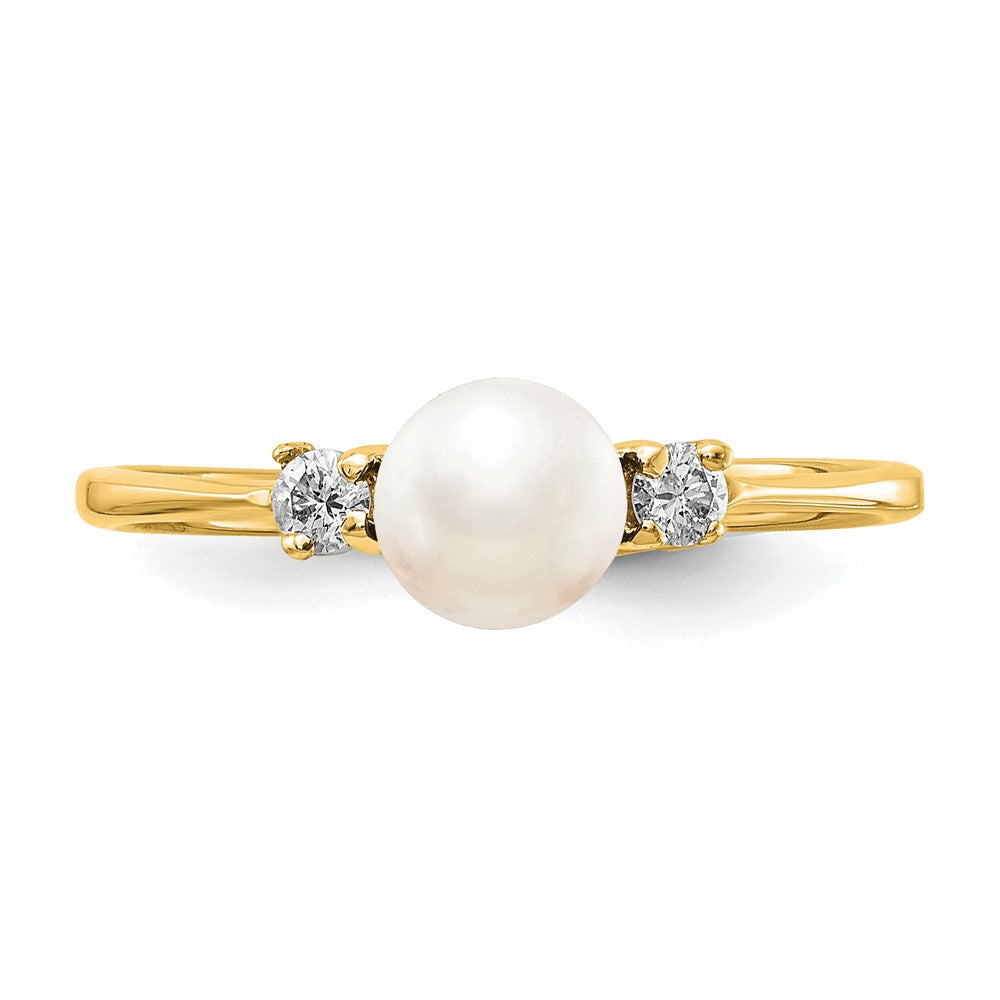 14K Gelbgold 5mm Fw Zuchtperle A Echt Diamant Ring
