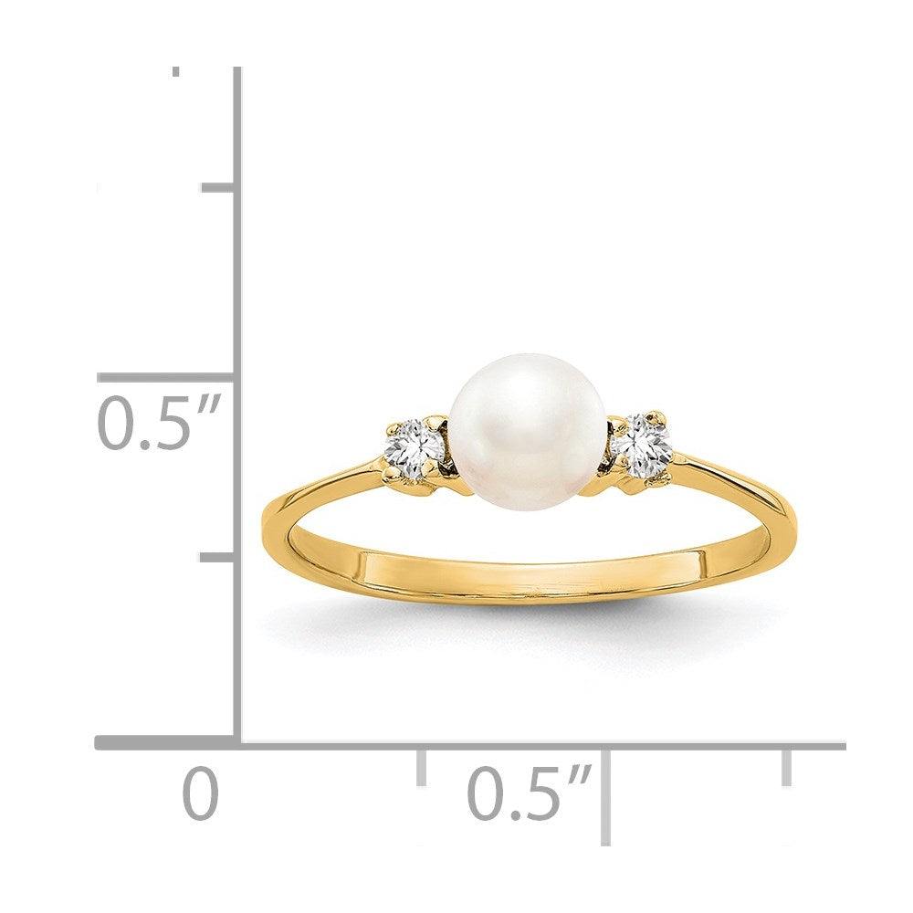 14K Gelbgold 5mm Fw Zuchtperle A Echt Diamant Ring